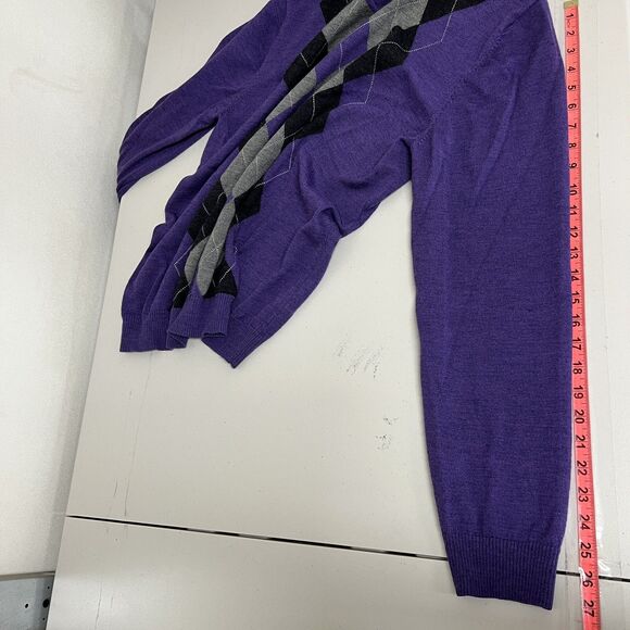 Apt. 9 Men’s XXL Argyle V-Neck Sweater Purple Merino Wool Blend Preppy Classic - Picture 9 of 13